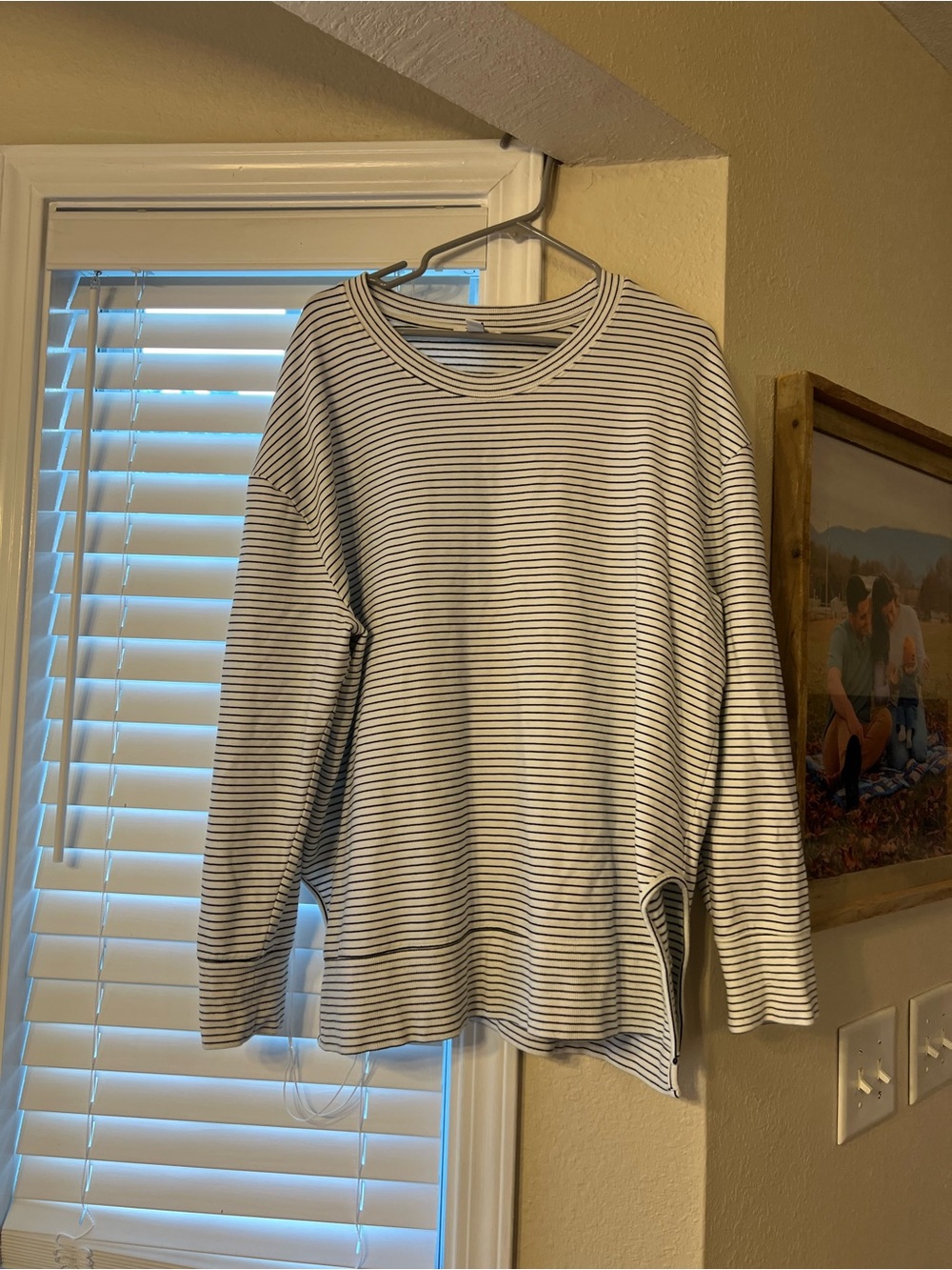 Daily Ritual White and Black Striped Crewneck Sweatshirt
